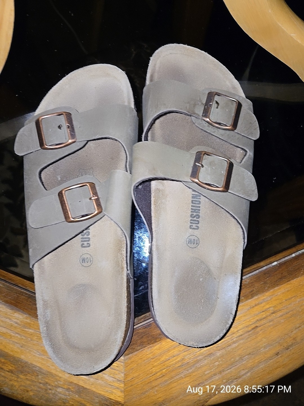Comfort Trio-Buckle Slide Sandals in Taupe